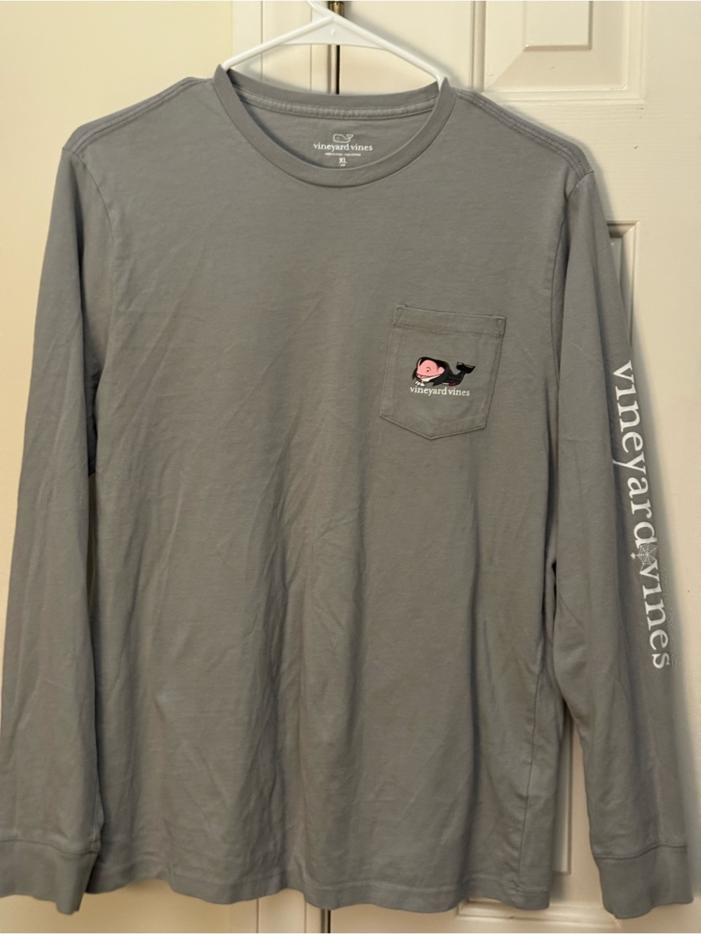 Vineyard Vines Kids Long-Sleeve Pocket Tee in Gray with Whale Patch